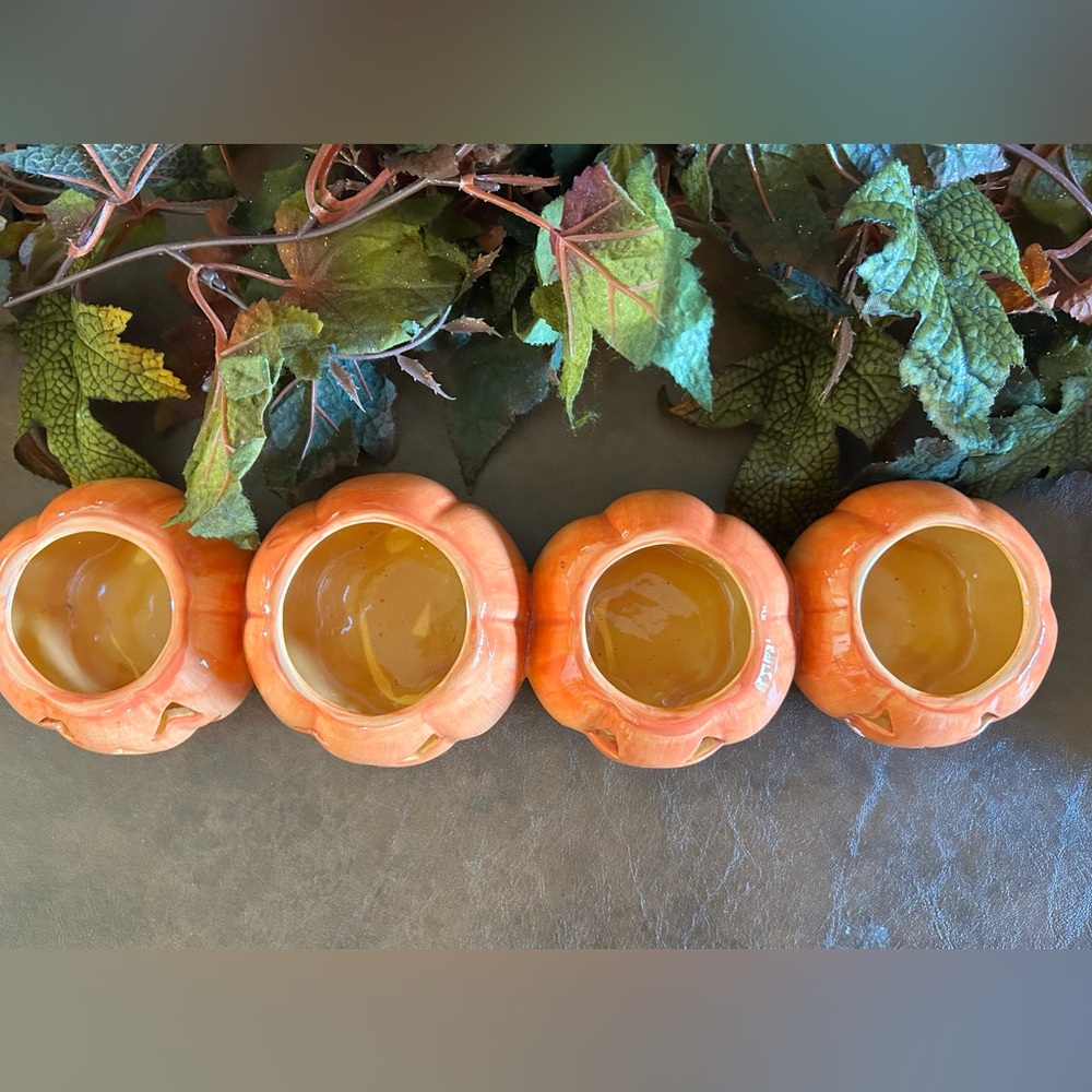 Orange Hallmark Pumpkin Candle Holders - Picture 4 of 5